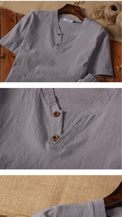 Conjunto de Dos Piezas en Algodón y Lino con Cuello V y Cierre Ajustable - Image 13