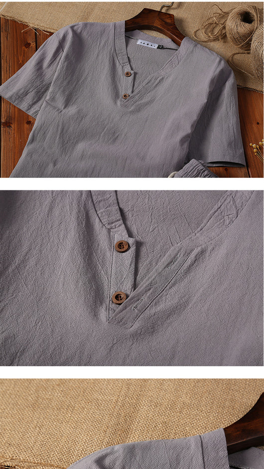 Conjunto de Dos Piezas en Algodón y Lino con Cuello V y Cierre Ajustable - Image 13