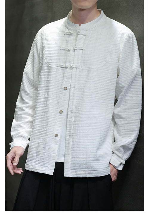 Camisa Retro Tang Chino - Algodón y Lino con Cierre Tradicional para Hombre - Image 41
