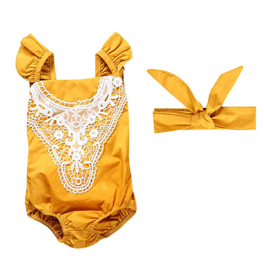 Conjunto de Romper y Diadema Floral Patchwork Mostaza - Image 12