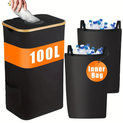 Cesta Organizadora de Bambú con Tapa Extraíble para Reciclaje - Image 7