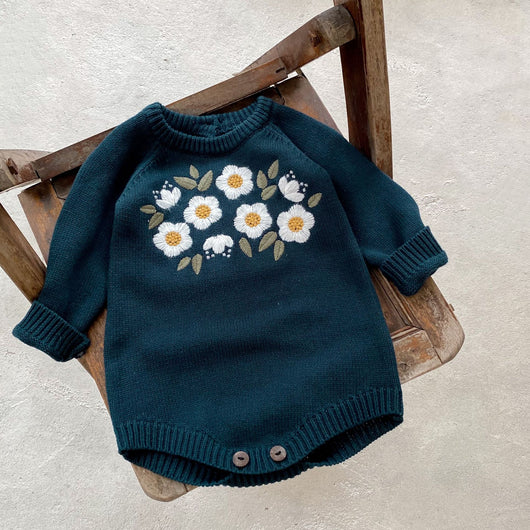 Enterizo Largo de Algodón para Bebé Niña con Bordado Verde Oscuro - Image 17
