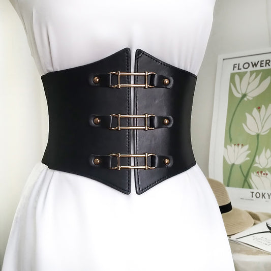 Cinturón de Cuero Ancho con Detalles Decorativos para Mujer