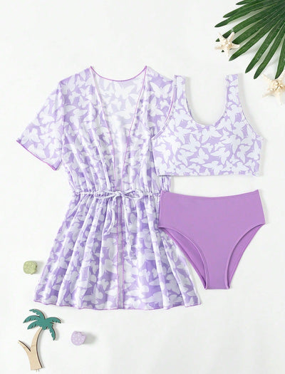 Traje de Baño Tres Piezas con Estampado Moderno - Image 8