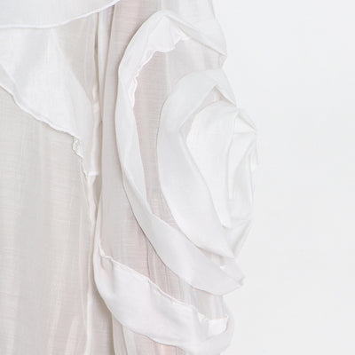 Blusa Organza Color Sólido con Cuello Solapa y Volantes - Image 24