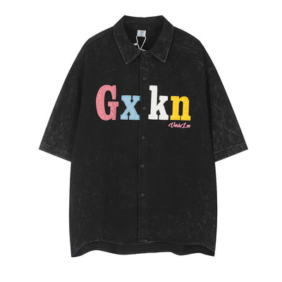Camisa de Mezclilla Desgastada de Manga Corta