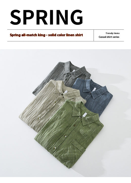Camisa de Lino y Algodón con Solapas Plisadas - Estilo Retro Casual Holgado - Image 11