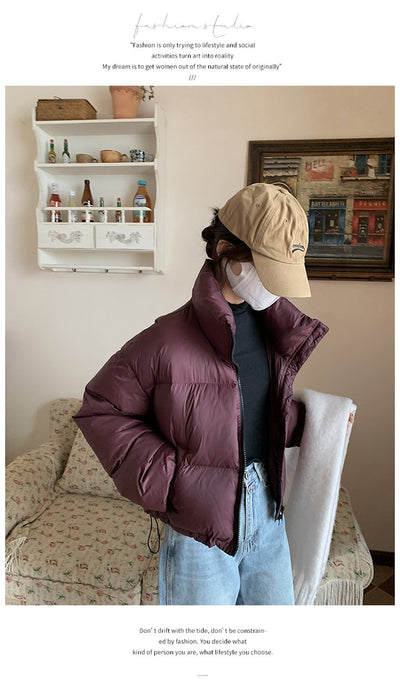Chaqueta Acolchada Corta con Cuello Alto Estilo Americano para Mujer - Image 17