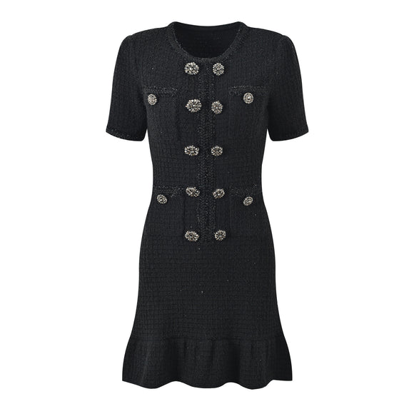 Vestido Socialite Clásico Cuello Redondo Doble Botonadura