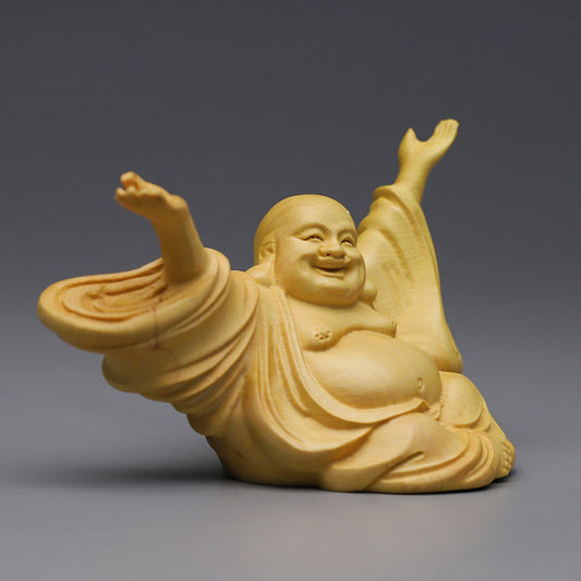 Figura Decorativa Maitreya con Manos Levantadas - Artesanía Boxwood - Image 2