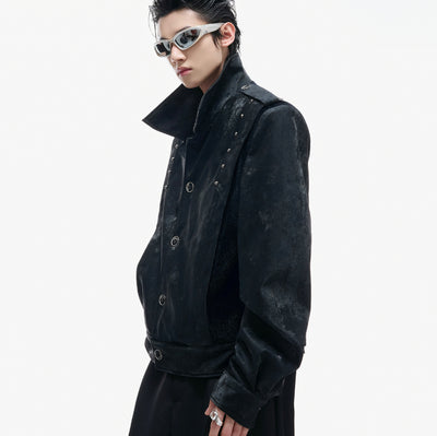 Chaqueta de Cuero Corta con Remaches y Bordado - Image 19
