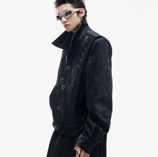Chaqueta de Cuero Corta con Remaches y Bordado - Image 19