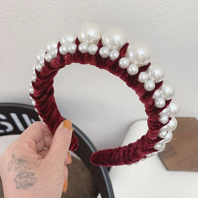 Diadema de Terciopelo con Perlas - Ancho Elegante - Image 5