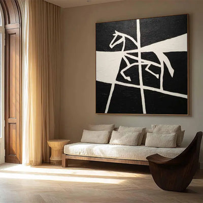 Cuadro Artístico Caballo Blanco y Negro - Lienzo Pintado a Mano para Sala de Estar - Image 9