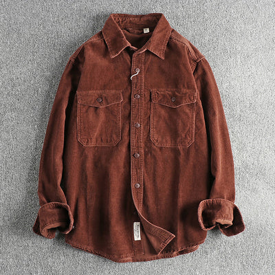 Camisa de Pana Retro de Algodón con Manga Larga para Hombre - Image 11