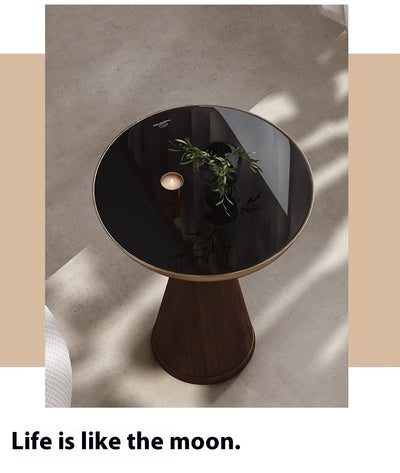 Mesa Auxiliar Redonda de Cristal Templado con Base de Madera Maciza - Diseño Moderno Lujo - Image 11