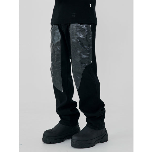 Pantalones de Hombre Patchwork Cuero Lavado Diseño Moderno