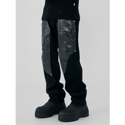Pantalones de Hombre Patchwork Cuero Lavado Diseño Moderno - Image 2