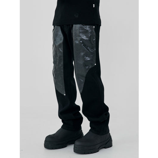 Pantalones de Hombre Patchwork Cuero Lavado Diseño Moderno - Image 2