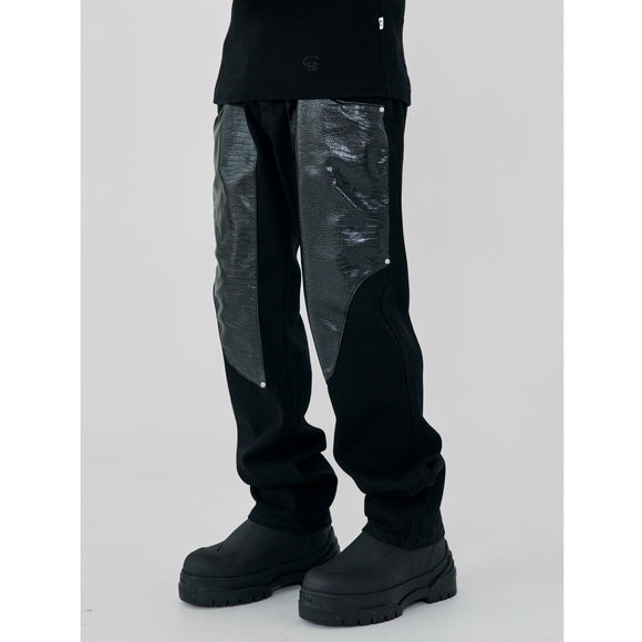 Pantalones de Hombre Patchwork Cuero Lavado Diseño Moderno