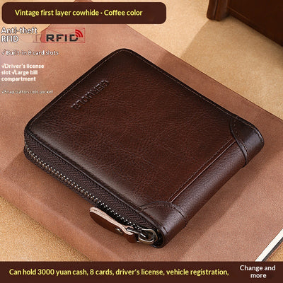 Cartera de Cuero Genuino para Hombre con Múltiples Compartimientos y Cierre de Cremallera - Image 5