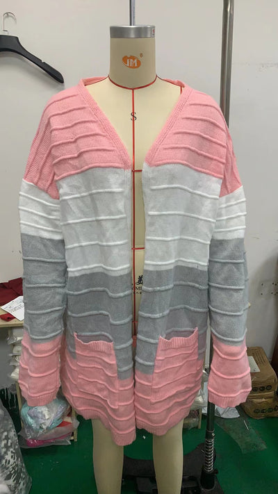 Cardigan Rayado de Moda para Mujer con Bolsillos Grandes - Abrigo Versátil Otoño Invierno - Image 17