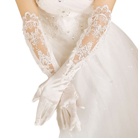 Guantes de Novia Satén y Encaje Bordado para Boda - Image 5