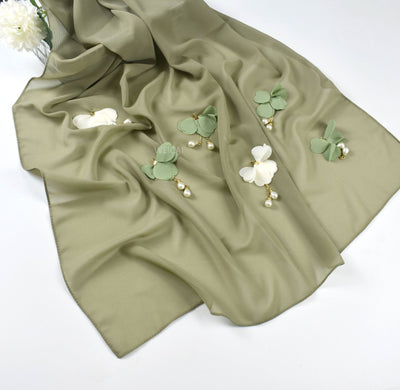 Pañuelo Hijab Floral de Gasa Perlada Premium - Image 8