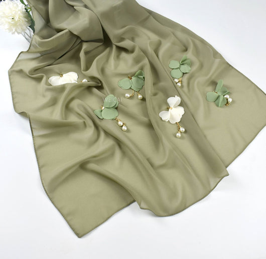 Pañuelo Hijab Floral de Gasa Perlada Premium - Image 8