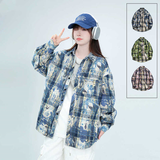 Camisa Tie-Dye Bordada de Manga Larga Unisex