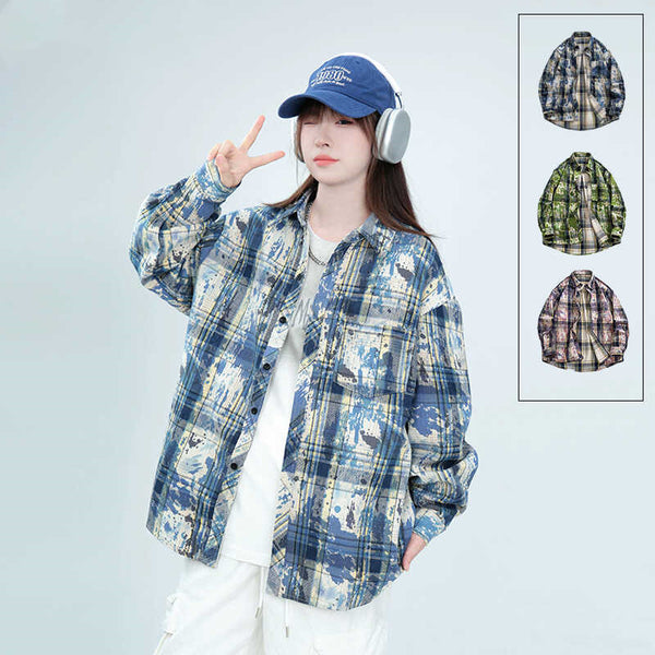 Camisa Tie-Dye Bordada de Manga Larga Unisex