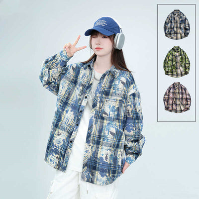 Camisa Tie-Dye Bordada de Manga Larga Unisex