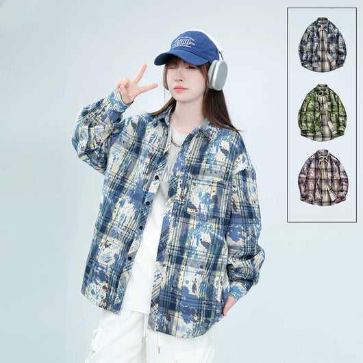 Camisa Tie-Dye Bordada de Manga Larga Unisex
