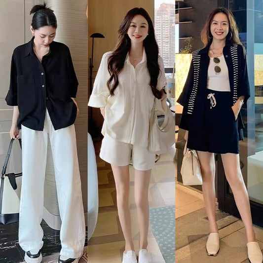 Conjunto de Pantalón Corto y Camisa de Bolsillos Grandes en Algodón con Cintura Elástica