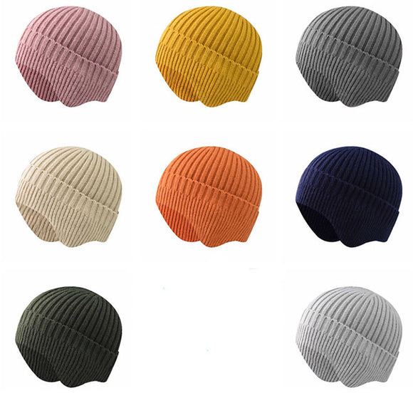 Gorro de Lana Tejido para Protección de Oídos - Colores Puros y Cálidos