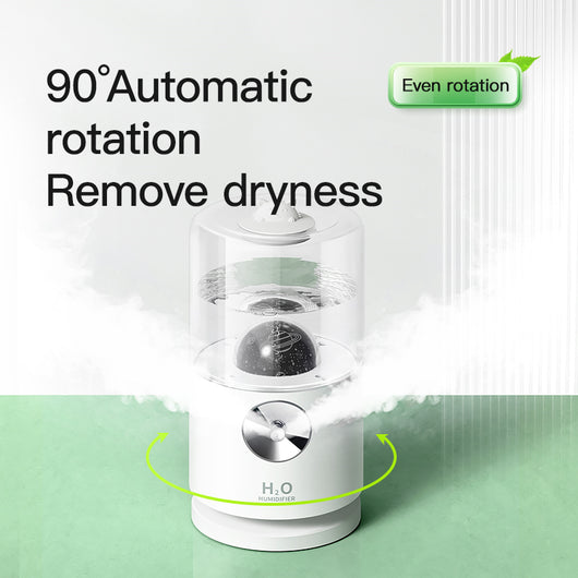 Light blue smart rotary projection humidifier with a clear water tank and a cute cat-shaped top. - Image 10