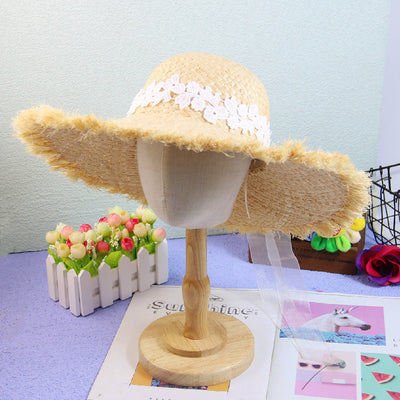 Sombrero de Rafia Ancho con Encaje Bosque y Moño para Mujer Shade - Image 4