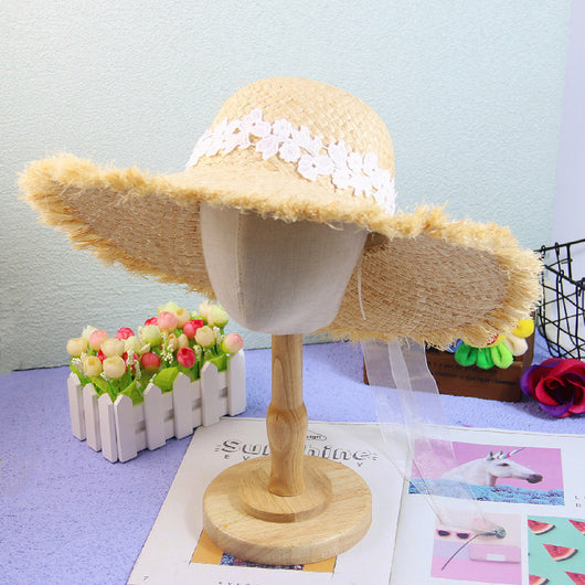 Sombrero de Rafia Ancho con Encaje Bosque y Moño para Mujer Shade - Image 4