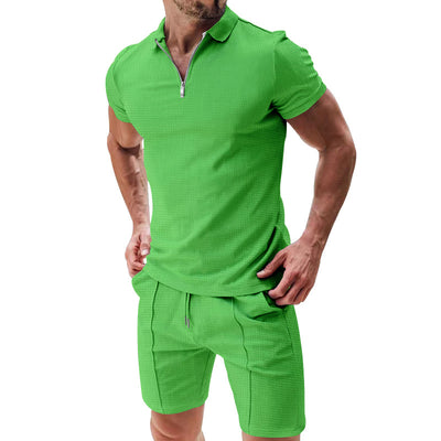 Conjunto Casual de Dos Piezas en Waffle para Hombre - Playera y Shorts con Cremallera - Image 7