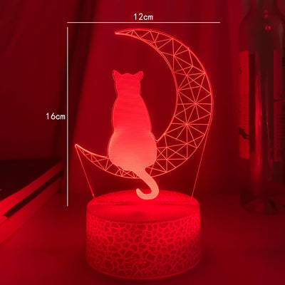 Lámpara LED 3D Decorativa Luna y Gato - Luz Acrílica Interior - Image 8