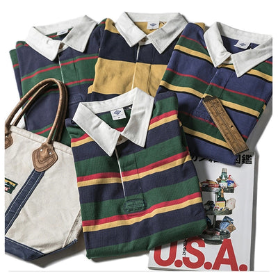 Polo Retro de Manga Larga con Rayas - Camiseta Clásica para Hombre - Image 2
