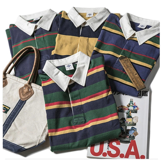 Polo Retro de Manga Larga con Rayas - Camiseta Clásica para Hombre - Image 2