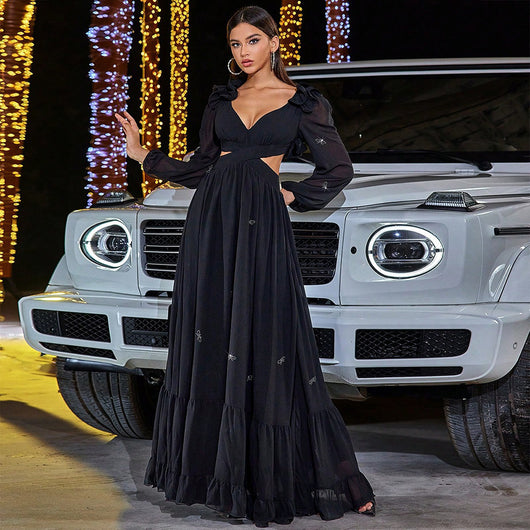 Vestido de Fiesta Elegante con Detalle de Gasa y Vuelo Amplio Talla Grande - Image 9