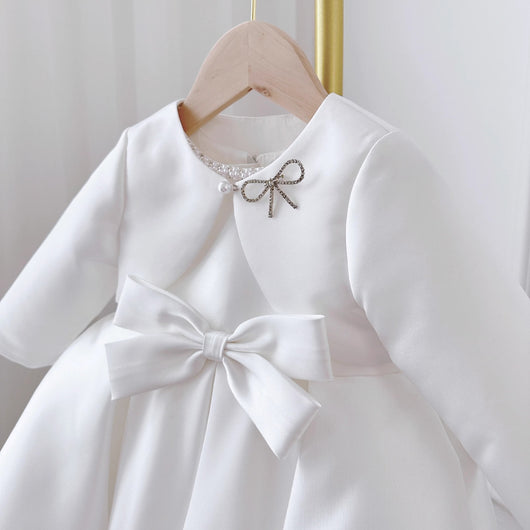 Conjunto de Dos Piezas Estilo Coreano para Niña - Vestido Blanco Clásico - Image 3