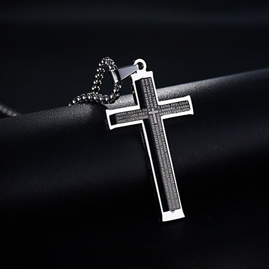 Collar de Titanio Doble Cruz para Hombre con Colgante de Acero Inoxidable