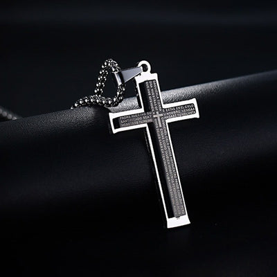 Collar de Titanio Doble Cruz para Hombre con Colgante de Acero Inoxidable