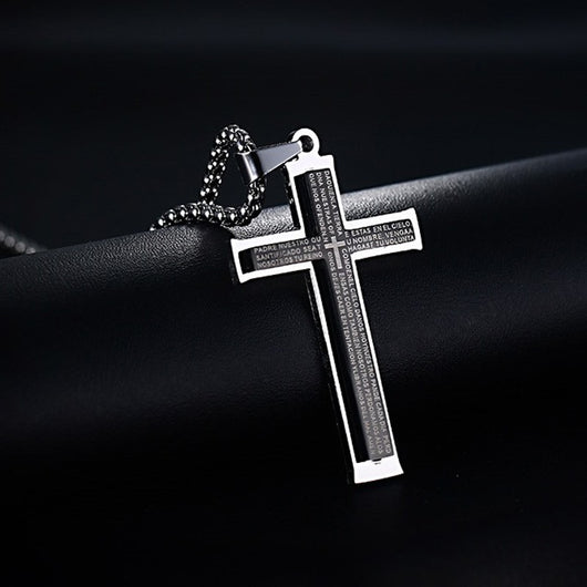 Collar de Titanio Doble Cruz para Hombre con Colgante de Acero Inoxidable