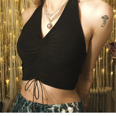 Top Halter Escotado con Cuadros y Cordones Ajustables - Image 2