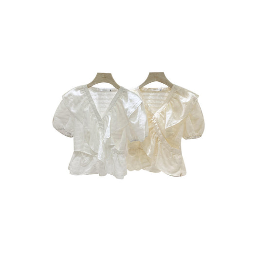 Blusa Escote V Manga Corta con Borde Texturizado - Diseño Sofisticado para Mujer - Image 6