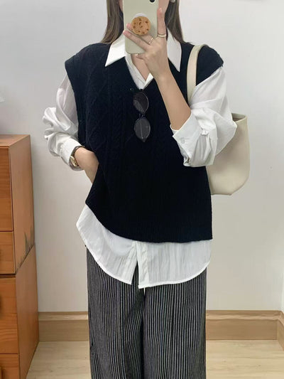 Chaleco Tejido Escote V Estilo Académico Casual para Mujer - Image 8